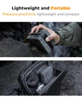 Person holding 10 Pocket Hard Shell Lens Filter Case with Hand Strap, pressure-proof EVA material for up to 95mm filters.