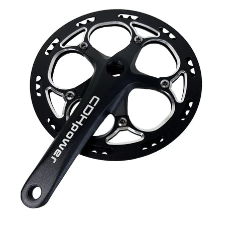 52T Aluminum Beefy Single Speed Crankset With 170 mm Arm And 130 mm BCD Chainring Guard, square hole, sand black finish
