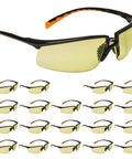 Anti Fog Amber Lens Safety Glasses With Black Frame European Style ANSI Z87 Eye Protection For On The Job Dawn And Dusk 20 Pack