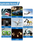 Image showing applications of Beefy 12V To 48V DC Boost Converter Module in vehicles, drones, robots, radios, soundboxes, and lights.