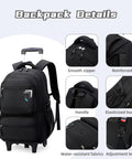 Boys Rolling Backpack With Wheels For School Large Capacity Kids Luggage with pockets, handle, zippers, and trolley features.