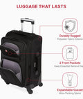 Softside Expandable Spinner Luggage For Travel Durable Lightweight Carry On Suitcase 21 Inch Black showing features