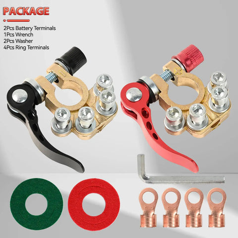 Four Way Battery Terminal Connectors Set With Pure Brass Post Clips 1 Pair Quick Release Car Marine Main Cable Terminals
