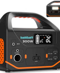 Portable Power Station 300W 266Wh Solar Generator with 7-output hub, dual USB-C PD, black with orange accents, display screen