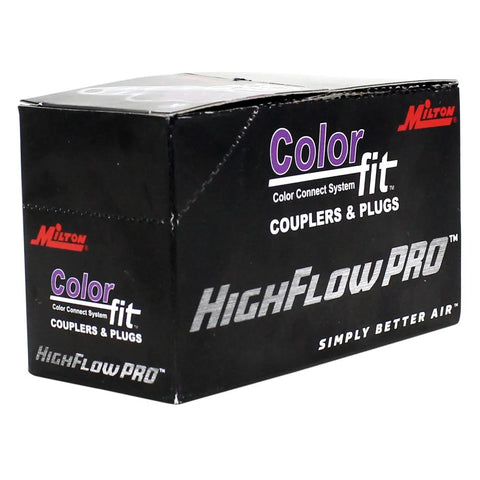 Box of ColorFit HighFlowPRO V-Style Purple Quarter Inch NPT Male Pneumatic Couplers Set of 10 for Air Tools