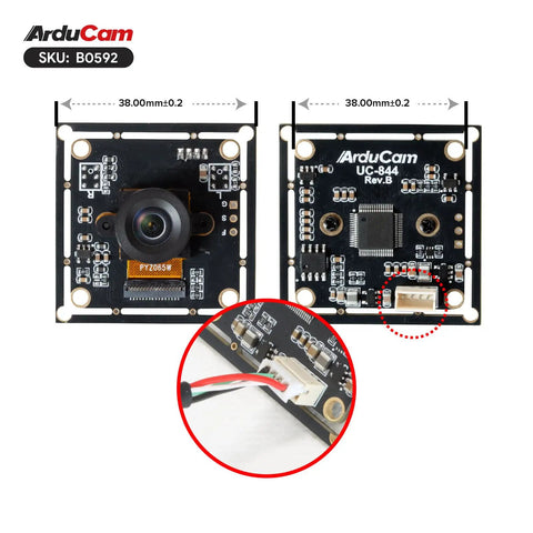 Front and back view of 120FPS Global Shutter Mono USB Camera Module With 1280x800 800P High Speed UVC Webcam And 130 Degree Wide Angle M12 Lens