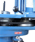 Close-up view of Shop Ready Heavy Duty Vertical Mill With Step Pulley and 120V Single Phase Motor drive system and controls.