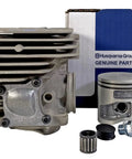 Genuine OEM Cylinder and Piston Kit For Husqvarna Chainsaws 372 372XP 372XP X Torq with metal parts displayed