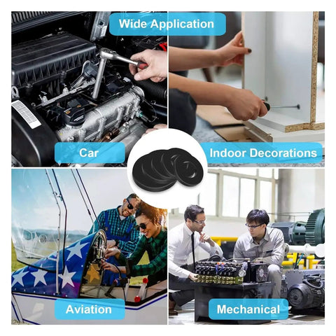 Nylon Flat Washers Set 1200 Pcs Insulation Anti Corrosion Black M2 To M12 Engineering Plastic Washers Standard Parts Repair Kit For Electronics Circuit Boards And General Hardware Projects for car, indoor, aviation, and mechanical use