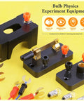 Badass 20 Piece Electrical Circuit Experiment Kit With Quick Attach Bulbs Dependable Switches And Heavy Duty Flexible Wiring For Awesome Diy Science Projects - black experiment components with connectors and wires.