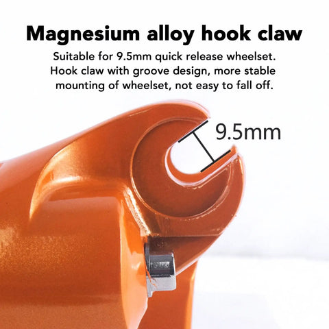 Beefy Air Suspension Front Fork for Mountain Bikes, 29 Inch Magnesium Alloy Damping System With Lockout, orange hook claw detail.