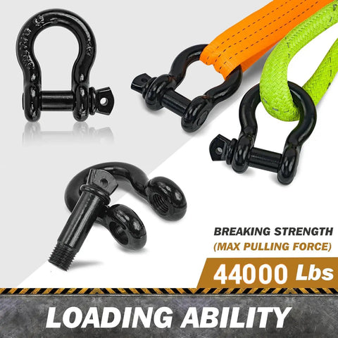 Beefy Heavy Duty 3/4 Inch D Ring Shackle With 7/8 Inch Screw Pin 44,000 Lbs Break Strength Ideal For Tow Straps And Recovery black shackle with tow straps