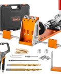 Pocket Hole Jig Kit Set With 34 Pieces For DIY Woodworking Projects 11 Inch C Clamp Fixture Step Drills Wrenches Stop Rings Square Drive Bits Toolbox Adjustable CNC Aluminum Body And Stainless Steel Extension Rod