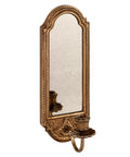 Vintage Gold Wall Mounted Candle Sconce With Mirrored Backplate And Floral 3D Woven Texture For Bathroom Or Living Room, detailed view.