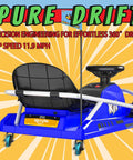 Rear view of a blue 24V Electric Drift Go Kart For Kids Ages 6 To 12, 300W Brushless Motor Delivers Quick Acceleration Up To 12 MPH