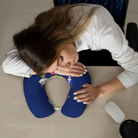 Woman using Maine State Flag Print U Shaped Travel Pillow With Memory Foam Cervical Support For Naps in the office