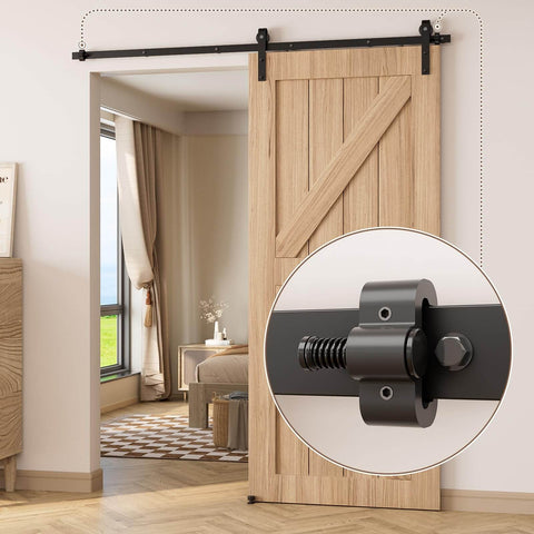 Installed Two Pack Adjustable Barn Door Stopper With Spring Cushion, Heavy Duty Aluminum Black Coated Sliding Door Stop For Flat Track