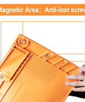 Pro Grade Heat Resistant Silicone Soldering Mat Withstands 932 Degrees Fahrenheit, shown with magnetic areas for screws.