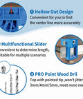 Features of Cabinet Hardware Jig For Precise Handle Knob And Drawer Pull Installations With Three Piece Point Wood Drill Bits