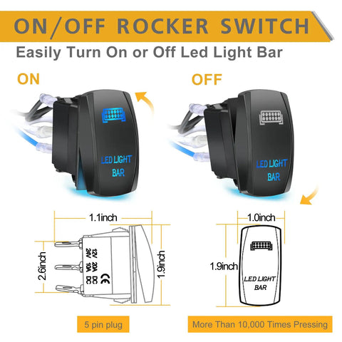 Diagram of on off rocker switch for One Lead Wiring Harness For LED Light Bar And Fog Lights 12V Universal Kit with dimensions