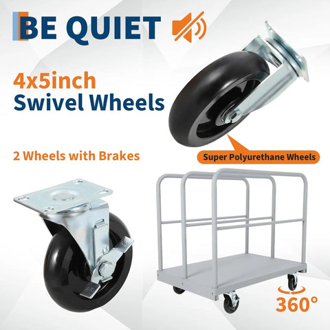 Heavy Duty Steel Panel Cart 36x24 Inch Platform Truck 2 In 1 Industrial Grade With 2200 Lbs Capacity Drywall Dolly with swivel wheels