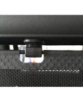 Close-up of a black thermoplastic sun shade clip holder from the Set Of Four Black Sliding Door Sun Shade Clip Hooks For Honda Odyssey 2005 Through 2010 Rear Doors Replacement Kit Replaces Broken Or Missing Sunshade Holders Rust-Resistant Premium Grade Construction For Your Ride.