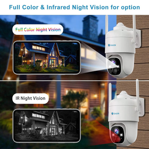 2K Solar Wireless Outdoor Security Camera With 360 Degree PTZ capturing full color and infrared night vision video