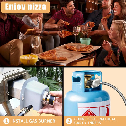 Group enjoying pizza with Propane Gas Burner Attachment For Karu 12 12G Karu 2 And Fyra 12 Pizza Ovens, easy install image below.