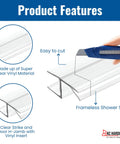 Bulletproof Leak Blocker For Frameless Shower Door Side Seal Strip With H Jamb Vinyl Insert 95 Inch Long Ultra Clear Pvc shown being cut.