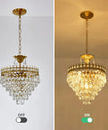 Modern Crystal Chandelier Round Gold Pendant Light Fixture For Living Room Dining Room Foyer And Bedroom, Luxury K9 Crystal Pendant Lighting With Antique Gold Finish, Glam Home Illumination - off and on view