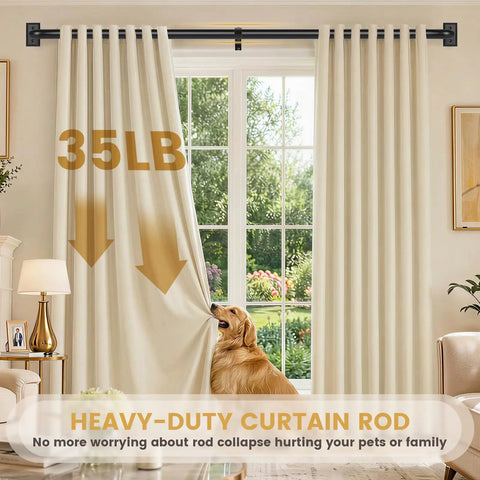 Heavy Duty Black Wrap Around Curtain Rod Set, Adjustable 66 To 120 Inch, Room Darkening Matte Black Drape Rod With French Return in living room