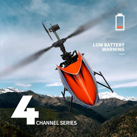 4 Channel RC Helicopter K127 With 6 Axis Gyro, Altitude Hold flying against mountainous landscape