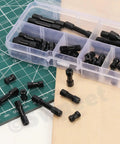 Six Sizes M3 Aluminum Hex Standoff Spacer Set, 48 Pieces With Eight 10mm 15mm 20mm 25mm 30mm 35mm Spacers in labeled box