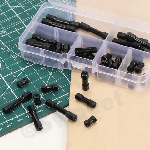 Six Sizes M3 Aluminum Hex Standoff Spacer Set, 48 Pieces With Eight 10mm 15mm 20mm 25mm 30mm 35mm Spacers in labeled box