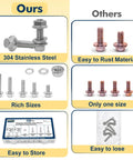 Vifmy 1/4-20 stainless steel flange-head bolt kit with nuts and washers; lengths 3/4", 1", 1-1/4" in 248‑pc case (Ours).