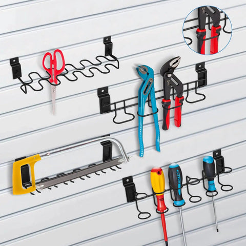 8 Pcs Slatwall Tool Organizer Racks Kit With Stainless Steel Multi Ring Holders for screwdrivers, pliers, scissors on slatwall