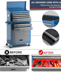 8 Drawer Rolling Tool Chest 42 Inch Heavy Duty Metal Cabinet On Wheels With Detachable Top Box Garage Workshop Storage For Repair Room And Warehouse Includes Hooks Liners Tray Divider And 550 Lb Load Capacity, blue steel drawers with liners
