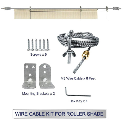 Outdoor Wire Suspension Kit With 8Ft M3 Wire Rope Cable For Hanging Roller Shades Curtains And Clothes Complete With Corner Brackets Wing Nuts And Set Screws For Patio Deck And Backyard Use