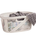 40 Liter Ventilated Laundry Baskets Set Of 2 Lightweight Clothes Hamper With Cutout Handles For Bathrooms And Closets Plastic Ivory
