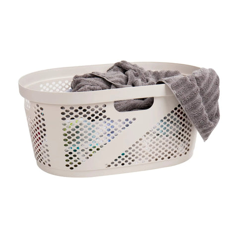40 Liter Ventilated Laundry Baskets Set Of 2 Lightweight Clothes Hamper With Cutout Handles For Bathrooms And Closets Plastic Ivory