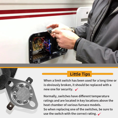 Must-Have RV Furnace Limit Switch Replacement 190 Fahrenheit Safety Overheat Protection shown in installation view