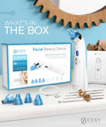 Blue Blackhead Remover Facial Cleanser Vacuum With Five Suction Levels and probes displayed with box and accessories