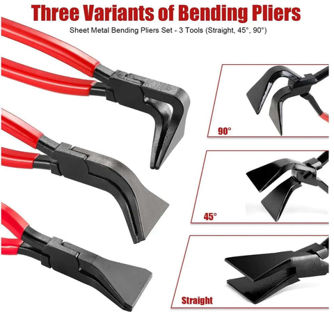 Three Piece Sheet Metal Hand Seamer Set With Straight 45 Degree And 90 Degree Jaws For Precise Bending And Flattening Pliers