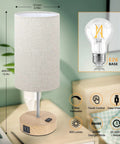 Set Of 2 Bedside Lamps With USB Ports And AC Outlet Touch Control 3 Way Dimmable Wooden Base Nightstand Lamps With Beige Fabric Shade