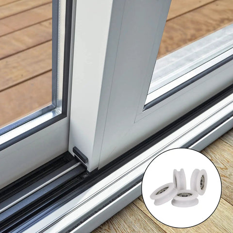 4 Pack U Shape Groove Bearing Pulleys 30x10x6mm Nylon Wheel For Track Sliding Doors And Windows Transmission Parts Durable Double Groove Bearing For Quiet Smooth And Parallel Movement installed on sliding door track