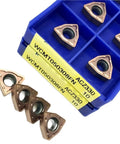 Heavy Duty Indexable Carbide Lathe Tool WCMT050308 collection in blue holder, ideal for CNC turning and milling metal.