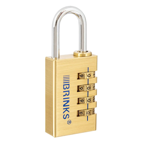 Beefy 30mm Solid Brass Padlock With Chrome Plated Hardened Steel Shackle, 4-Dial Resettable Combination Lock, side view
