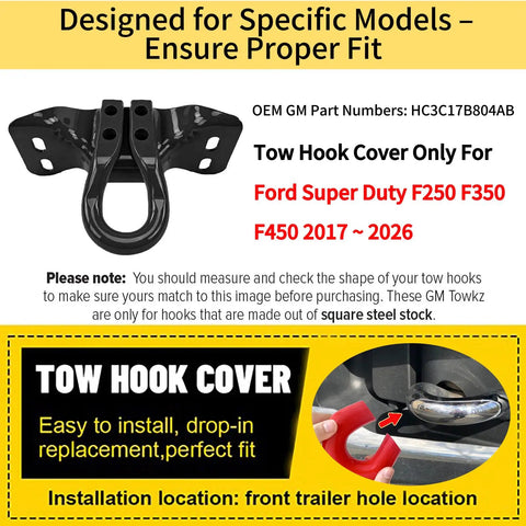 Ford Super Duty Red Tow Hook Covers for F250 F350 F450 2017 Through 2026 Easy Install Tow Hitch Cover Kit Durable ABS
