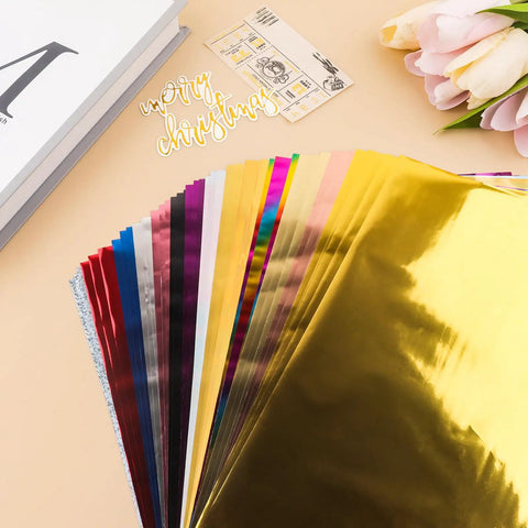 Hot Foil Paper Dope 20x29cm 50 Sheets Mixed 16 Colors Toner Reactive displayed with decorative items