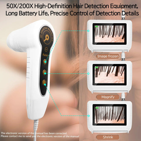 Pro Grade Skin Hair Analyzer With Dual Lens Precision Detection 50X Skin Lens And 200X Hair Follicle Mirror For Real Time Skin Condition Scalp Oil Buildup Hair Elasticity And Follicle Health At Home, white handheld device